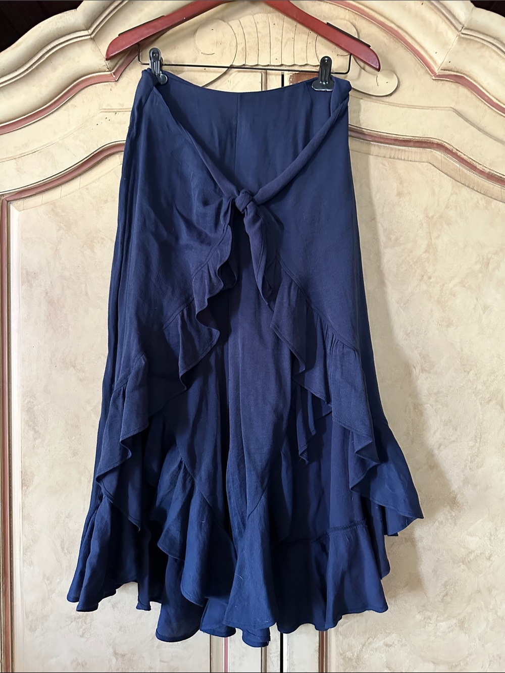 Anthropologie Navy Ruffle Pants with Front Tie
